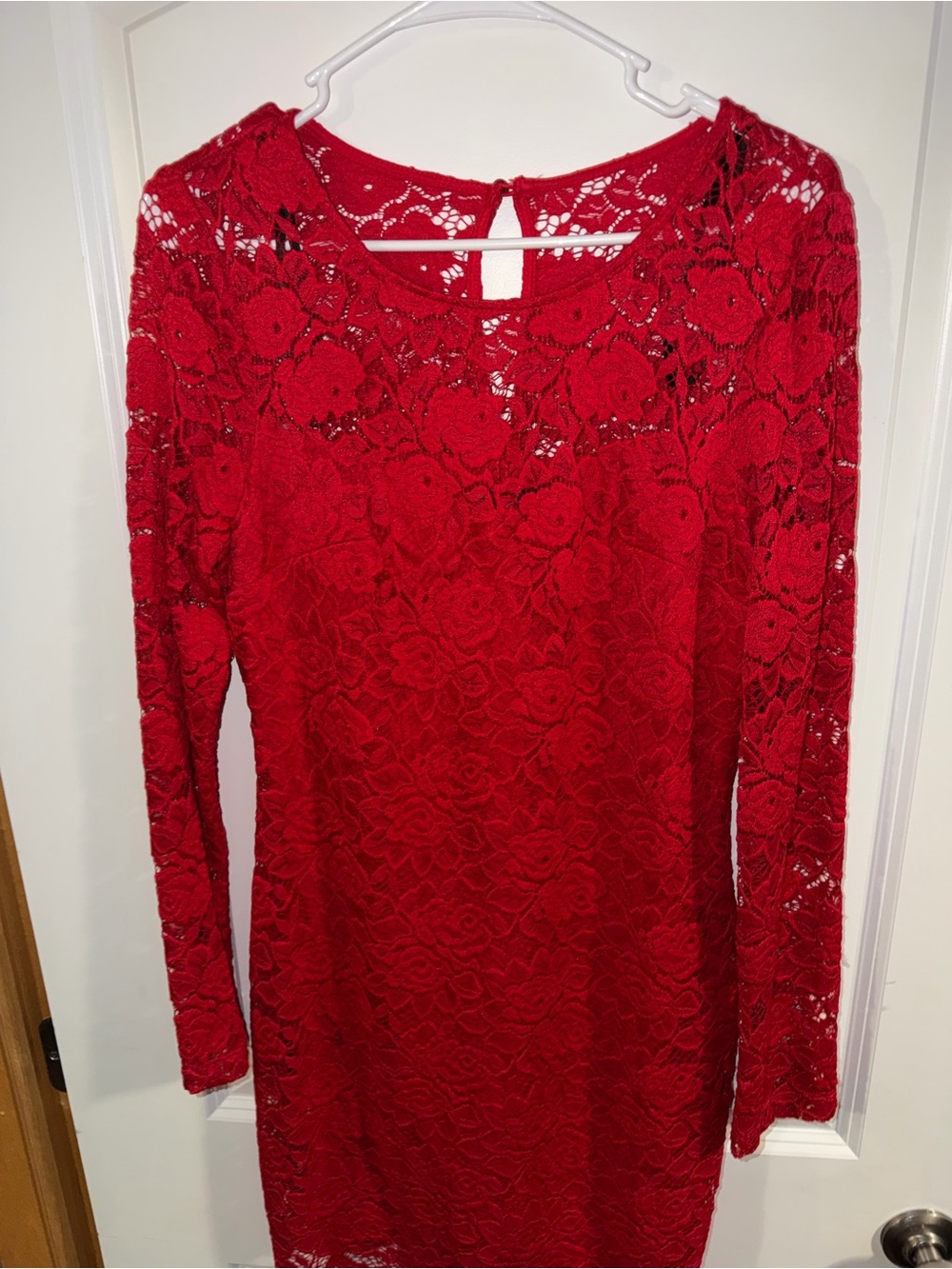 Iz Byer Red Floral Lace Long Sleeve Dress